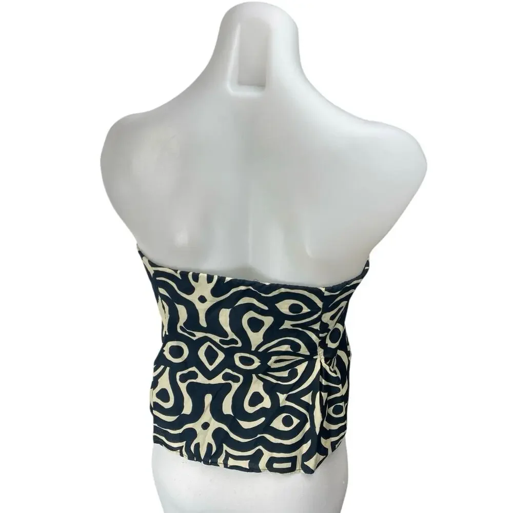 Zara Women's Black Pattern Strapless Sleeveless Bandeau Bustier Tube Tank Top XL